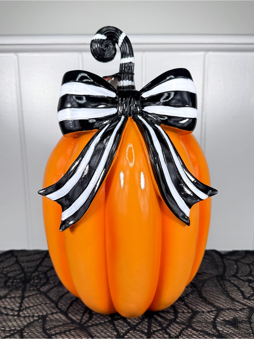 NEW Hallow Home Pumpkin Striped Bow Halloween Decor